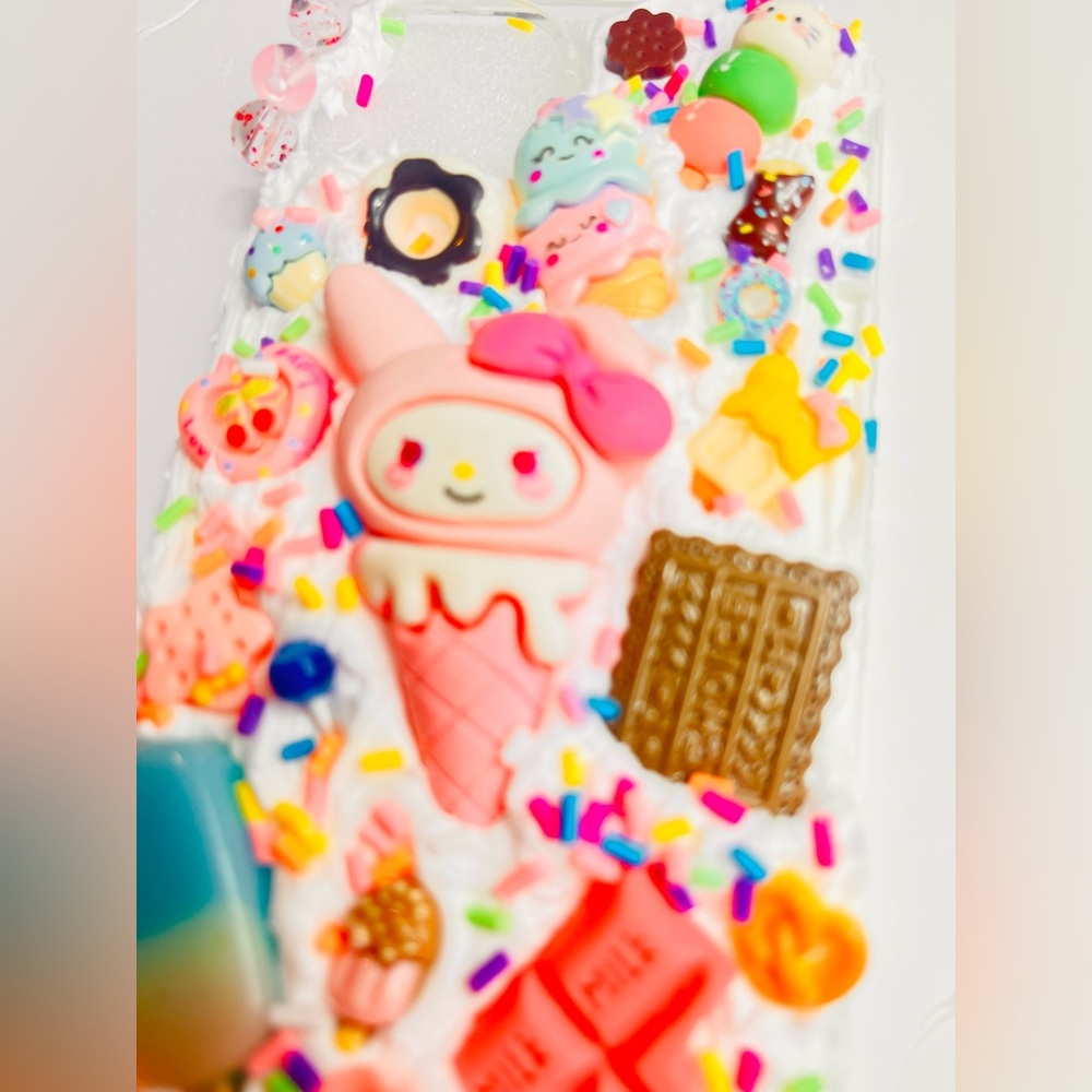 Kawaii Ice Cream Sundae Decoden Phone Case — Pastel Multicolor Handmade - Picture 6 of 7